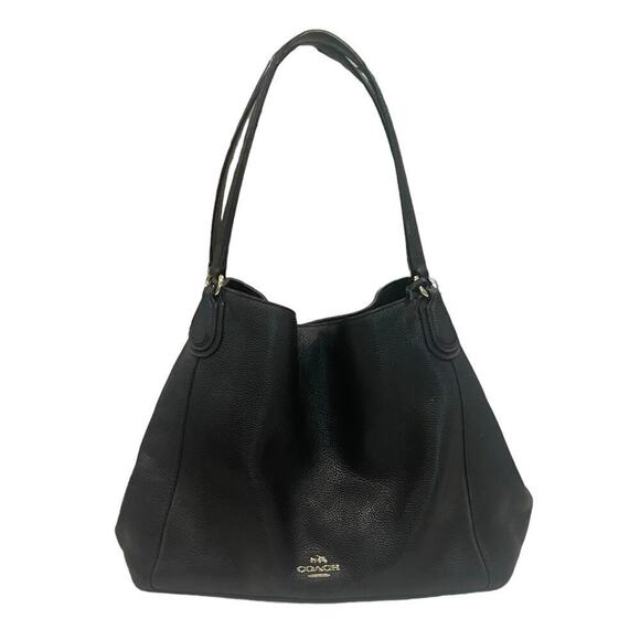 COACH Edie Black Pebble Leather Two-Handle Handbag - Picture 1 of 16